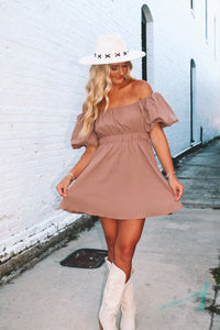 Harvest Puff Sleeve Mini Dress - Mocha