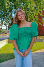 Load image into Gallery viewer, Seasons Change Puff Sleeve Top - Emerald
