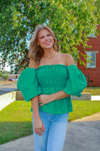 Load image into Gallery viewer, Seasons Change Puff Sleeve Top - Emerald
