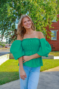 Seasons Change Puff Sleeve Top - Emerald