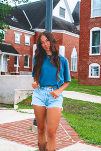 River Oversize Distressed Tee - Indigo Blue