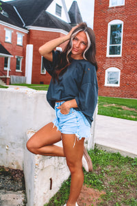 Boyfriend Oversize Distressed Tee - Black