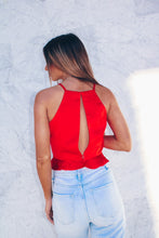 Load image into Gallery viewer, XO Lace Trim Open Back Top - Red
