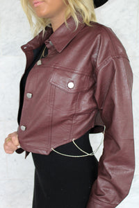 Doak Faux Leather Diamond Chain Jacket - Garnet