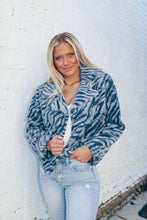 Load image into Gallery viewer, Bold Movement Faux Fur Zebra Jacket - Blue
