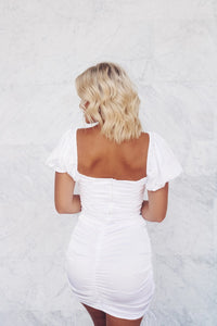 Capri Satin Puff Sleeve Dress - White