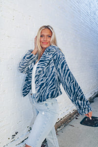 Bold Movement Faux Fur Zebra Jacket - Blue