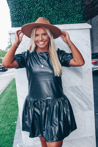 Downtown Faux Leather Puff Sleeve Dress