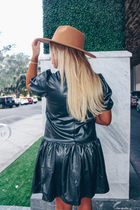 Downtown Faux Leather Puff Sleeve Dress