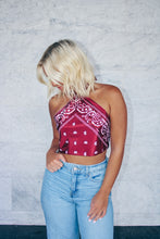 Load image into Gallery viewer, Playing Favorite Bandana Tie Halter Top - Burgundy
